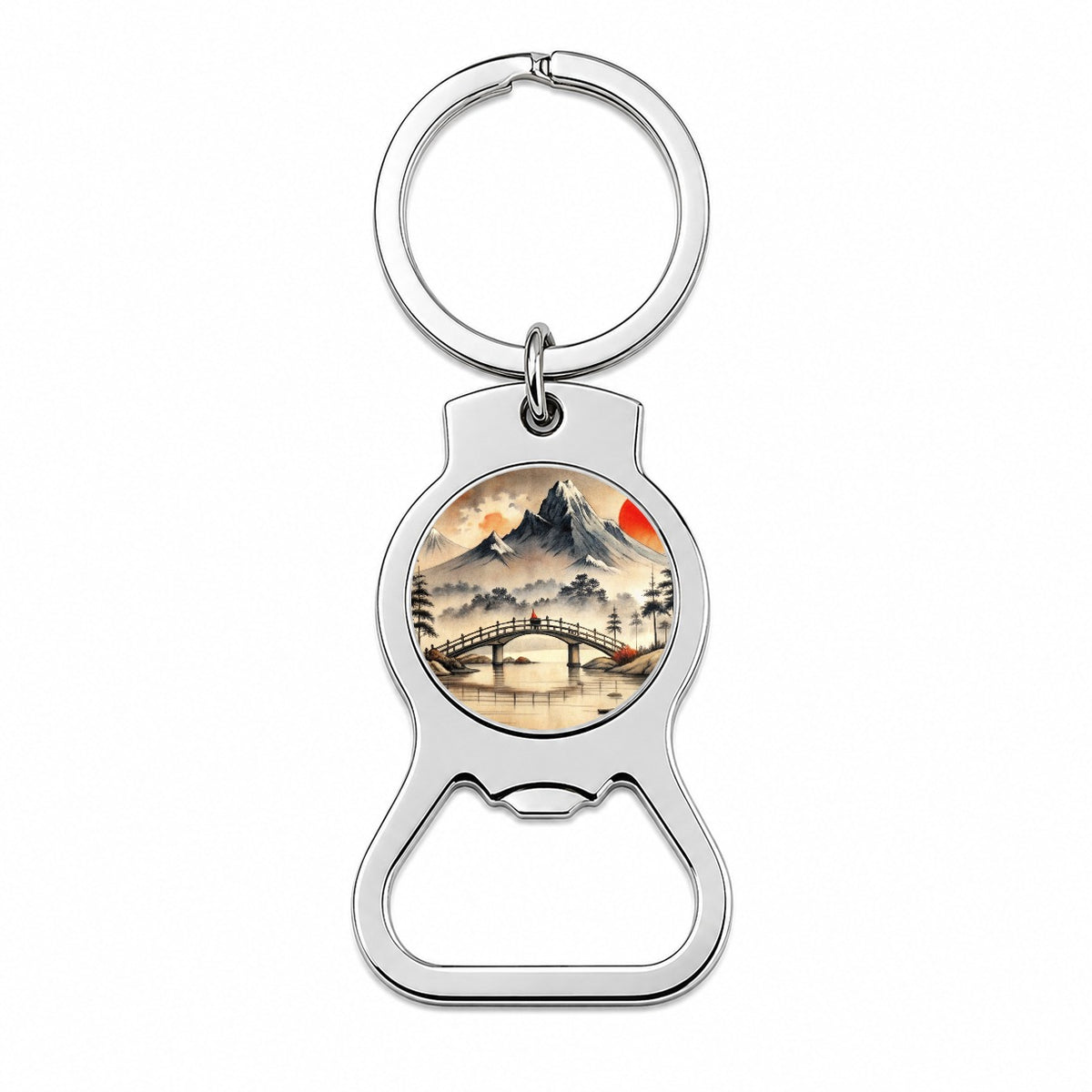 Japanese Style Ink Painting Bridge Over Water Landscape Bottle Opener Keychain