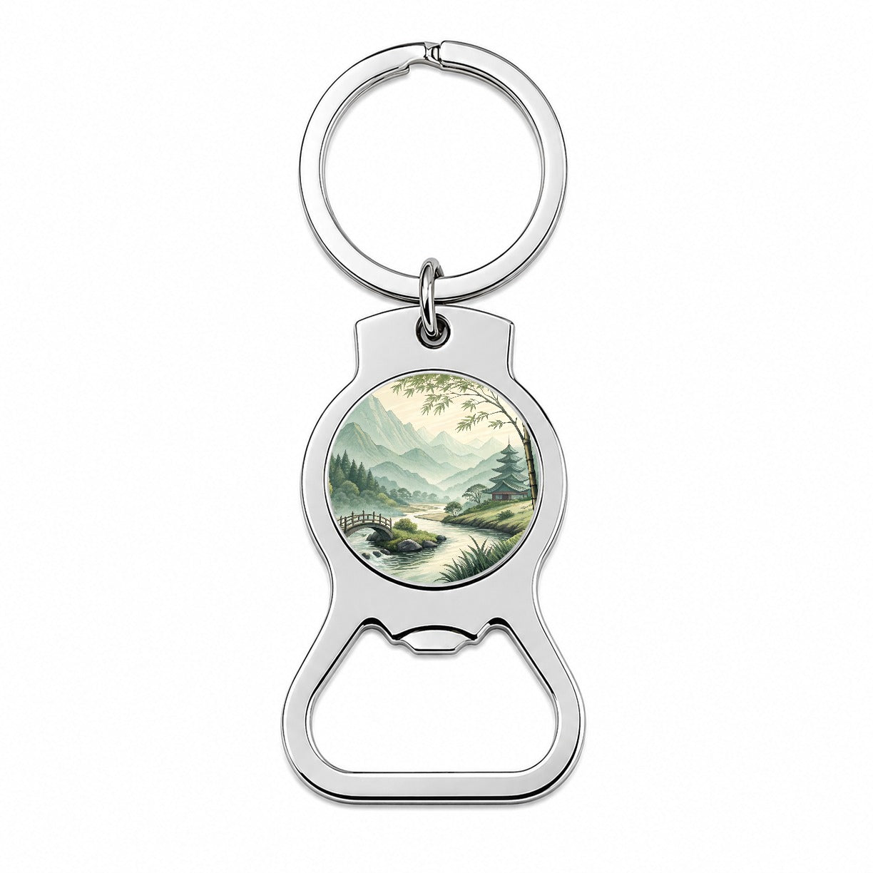 Japanese Style Ink Painting Landscape Bottle Opener Keychain