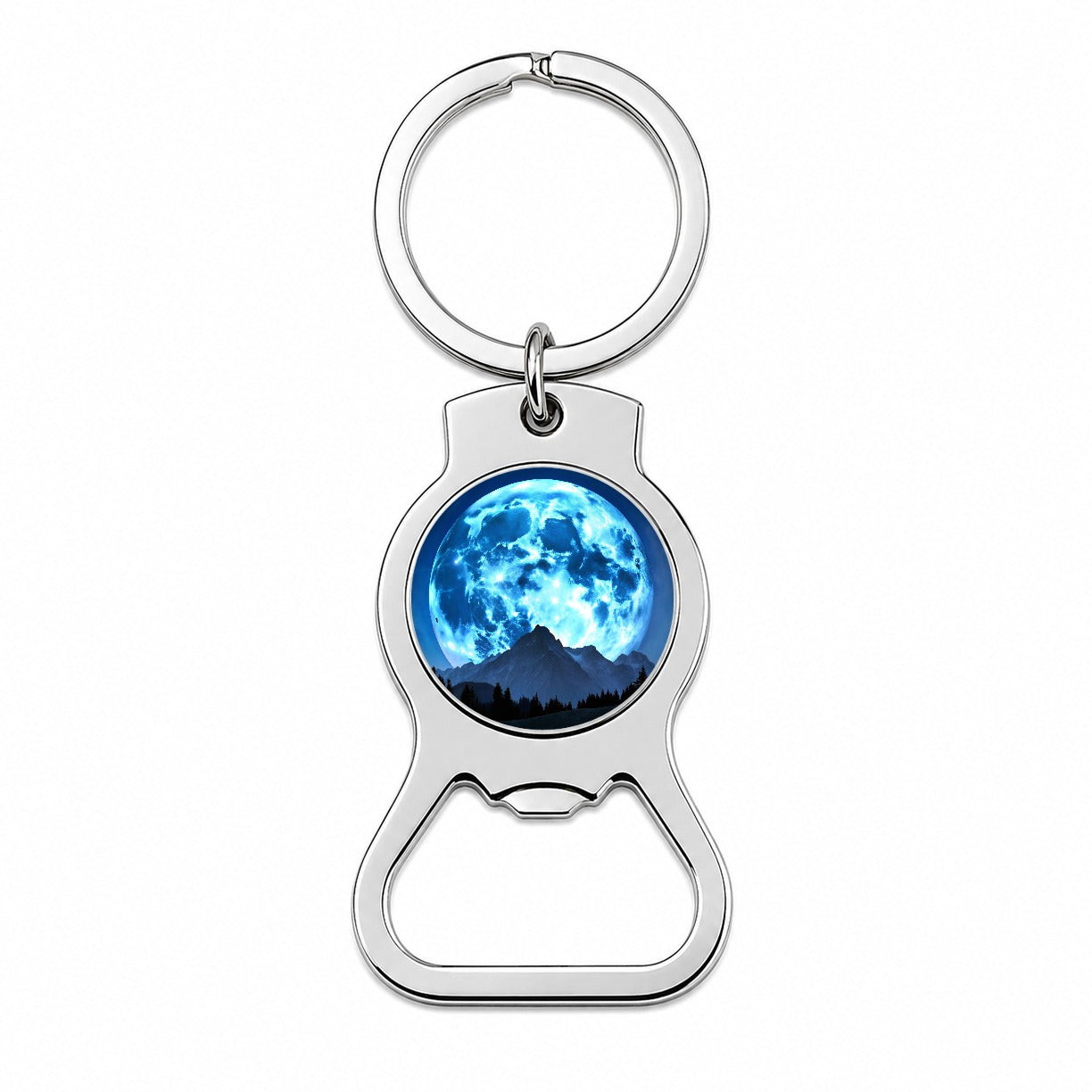 Large Blue Moon Over Mountain Range Bottle Opener Keychain