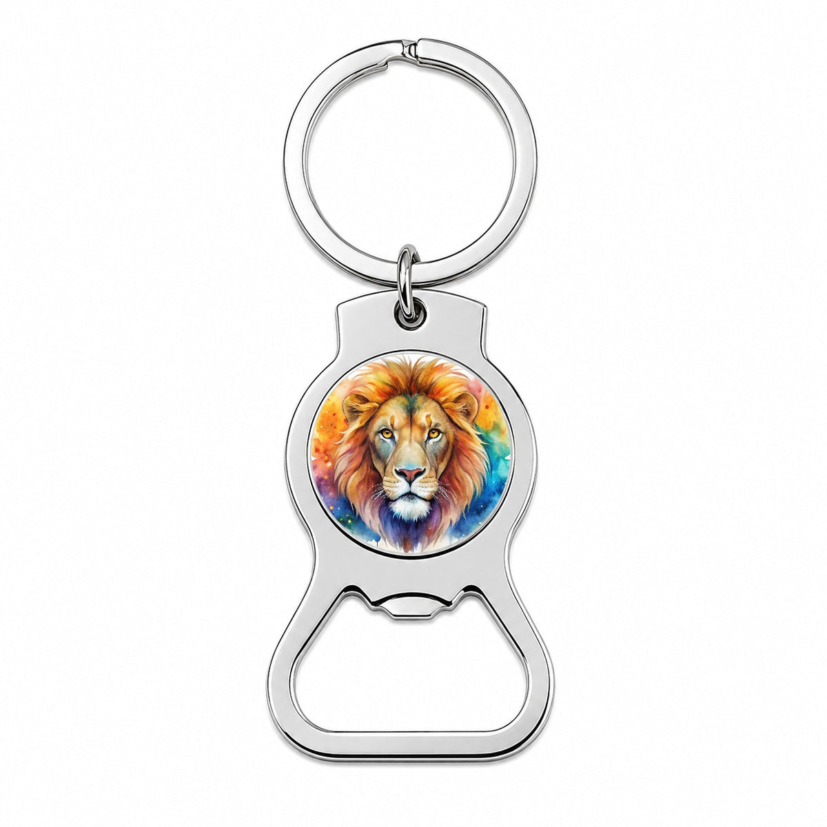 Lion Face Watercolor Bottle Opener Keychain