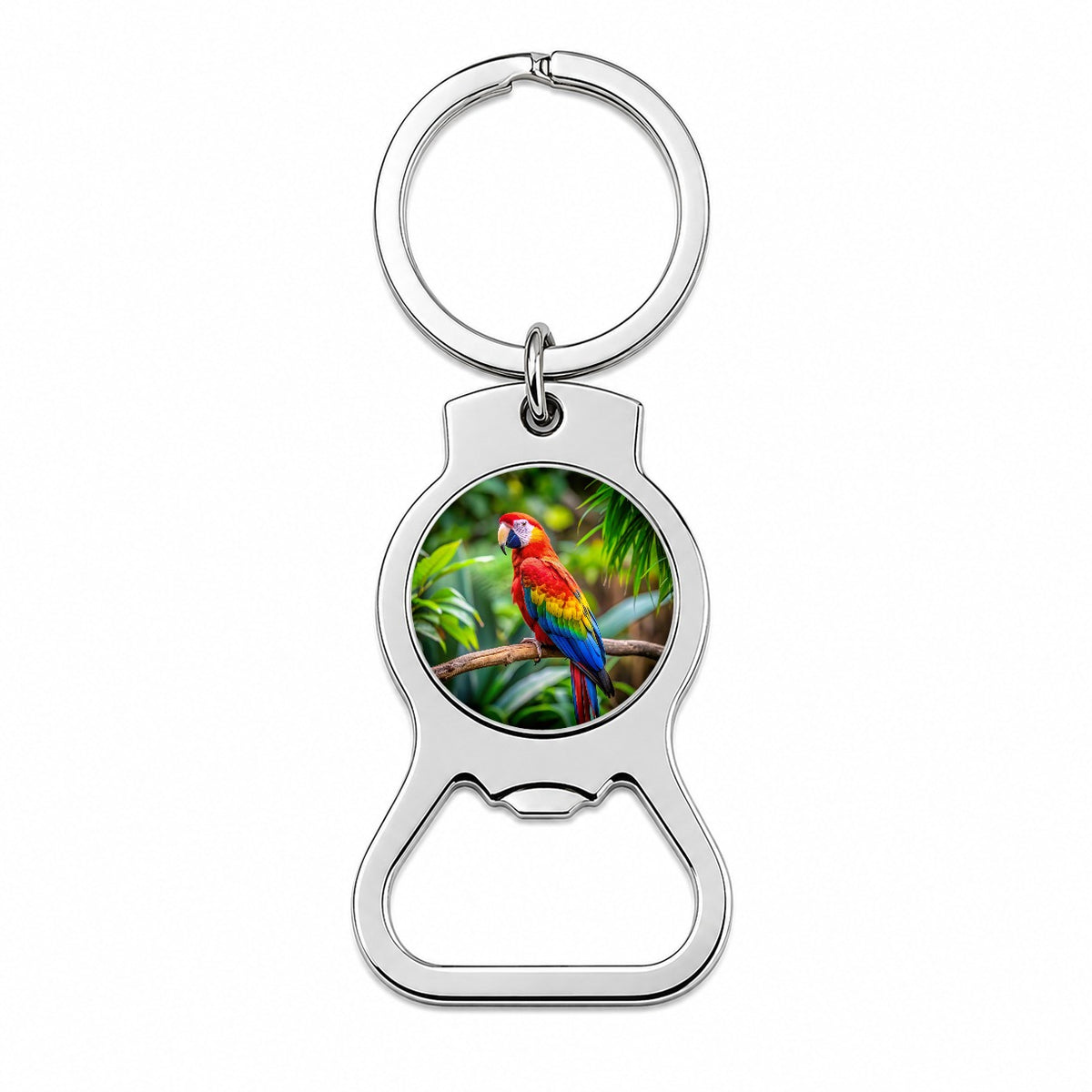 Macaw Parrot Bird On Branch Bottle Opener Keychain