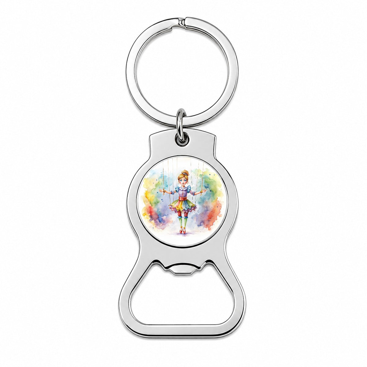 Marionette Puppet on Strings Watercolor Bottle Opener Keychain