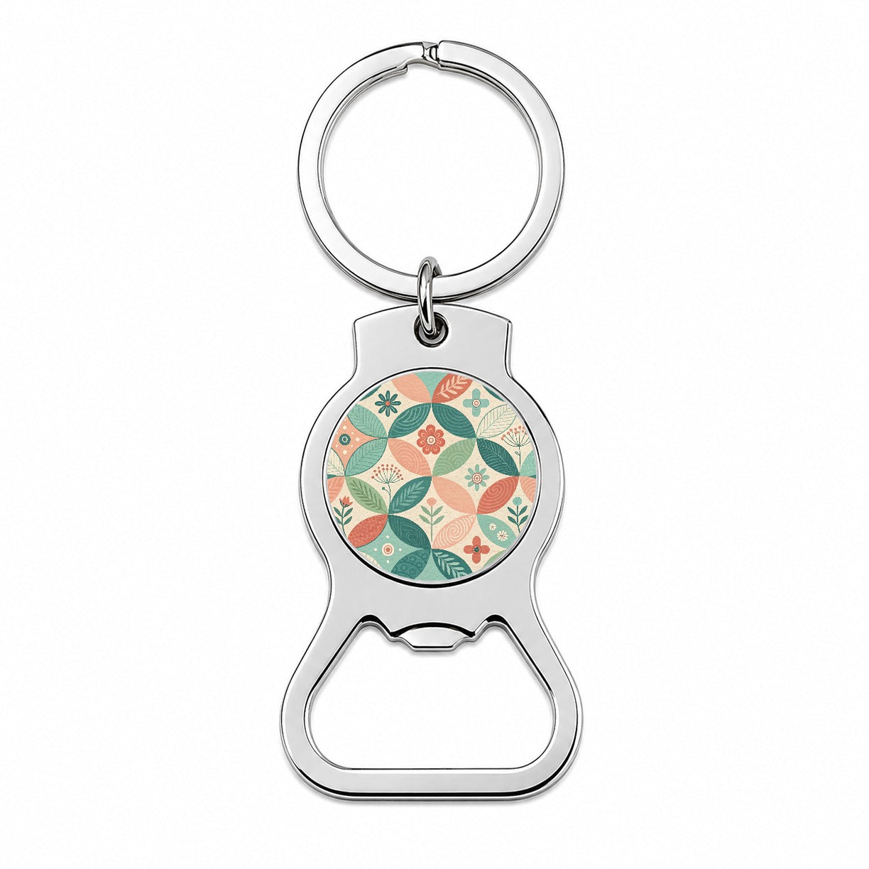 Mid-Century Flower Leaf Pattern Design Bottle Opener Keychain