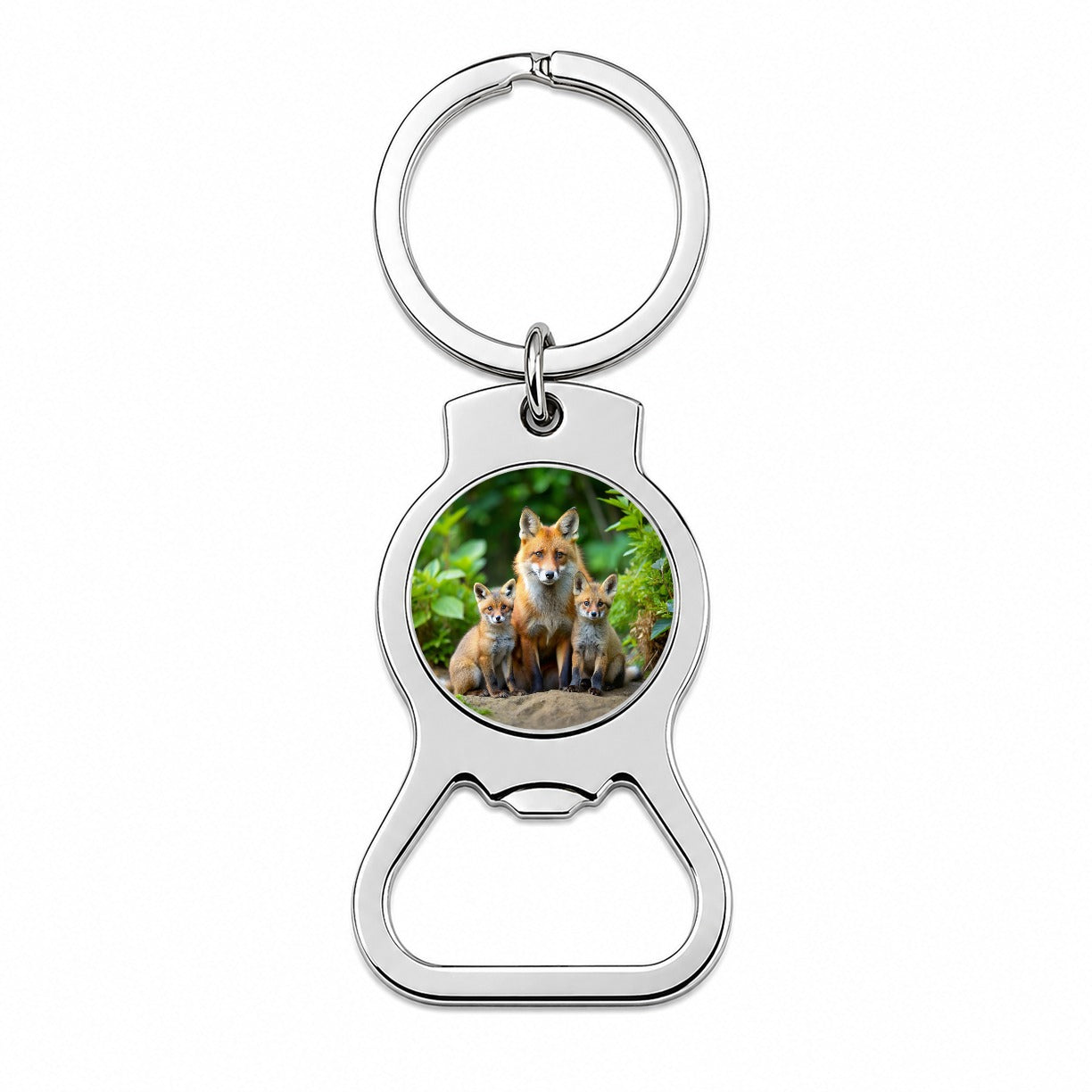 Mother Fox And Pups Bottle Opener Keychain