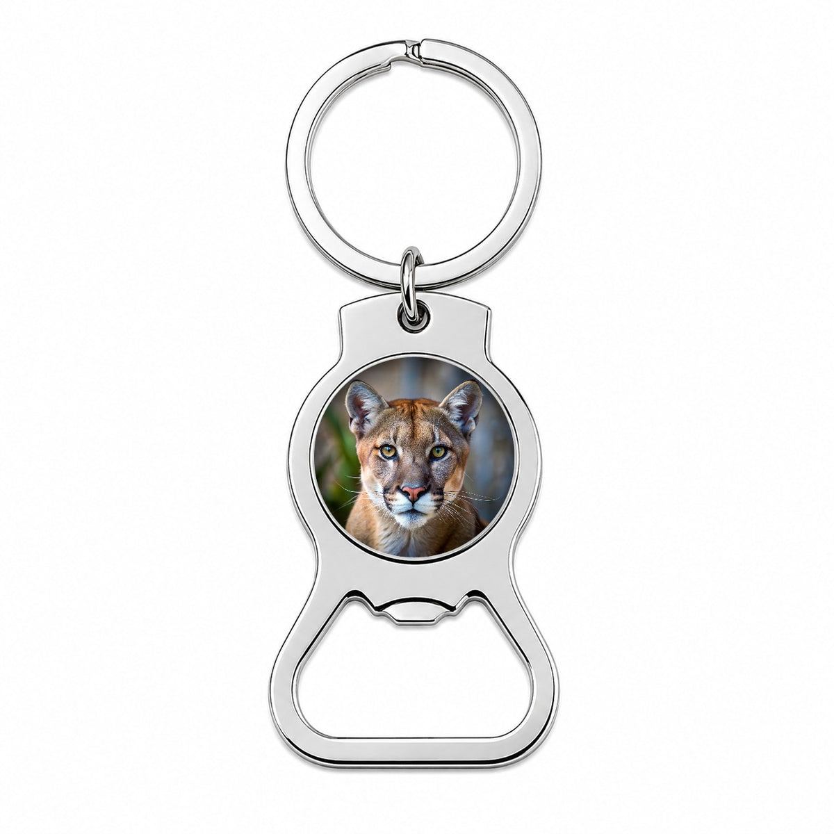Mountain Lion Cougar Face Bottle Opener Keychain