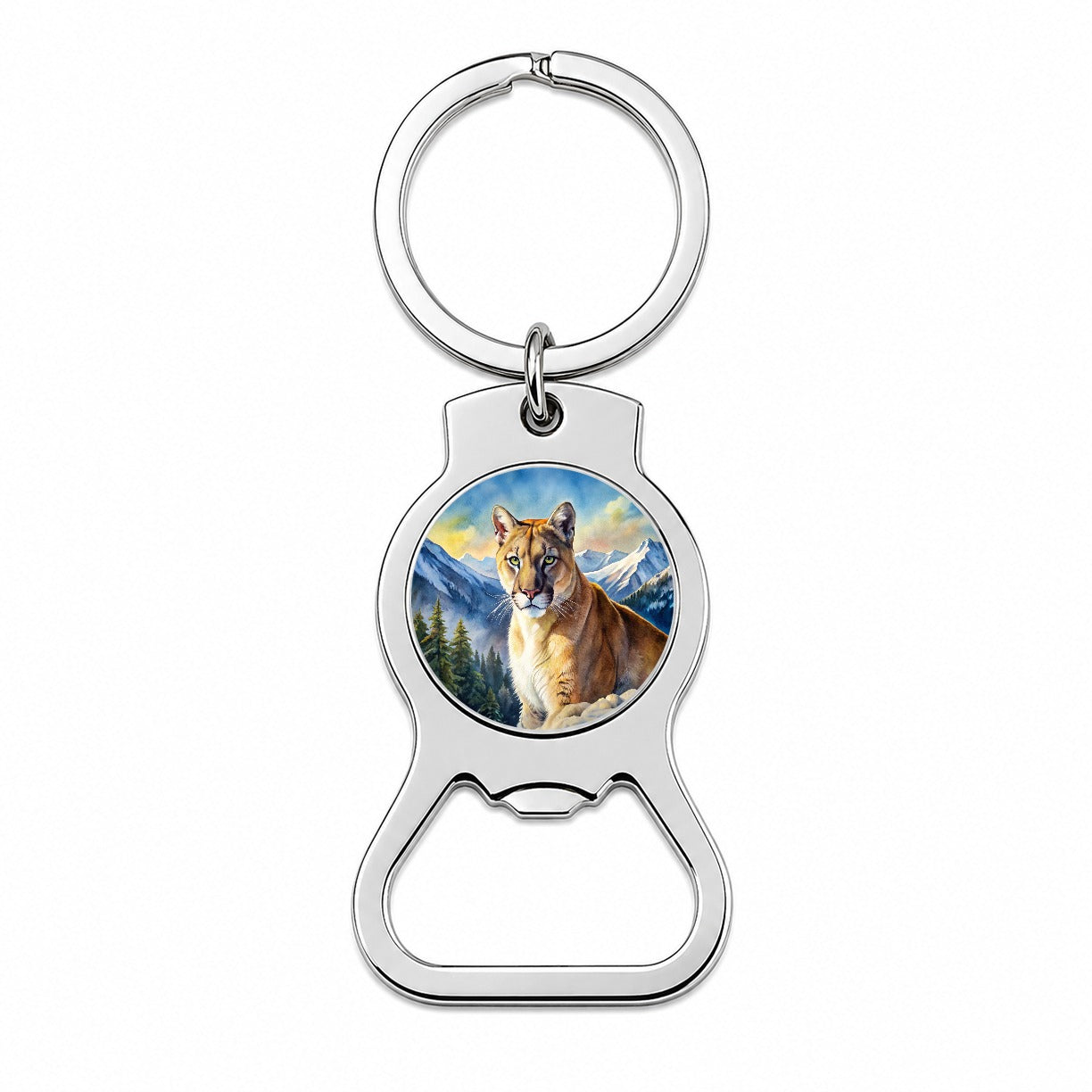 Mountain Lion Cougar Watercolor Bottle Opener Keychain