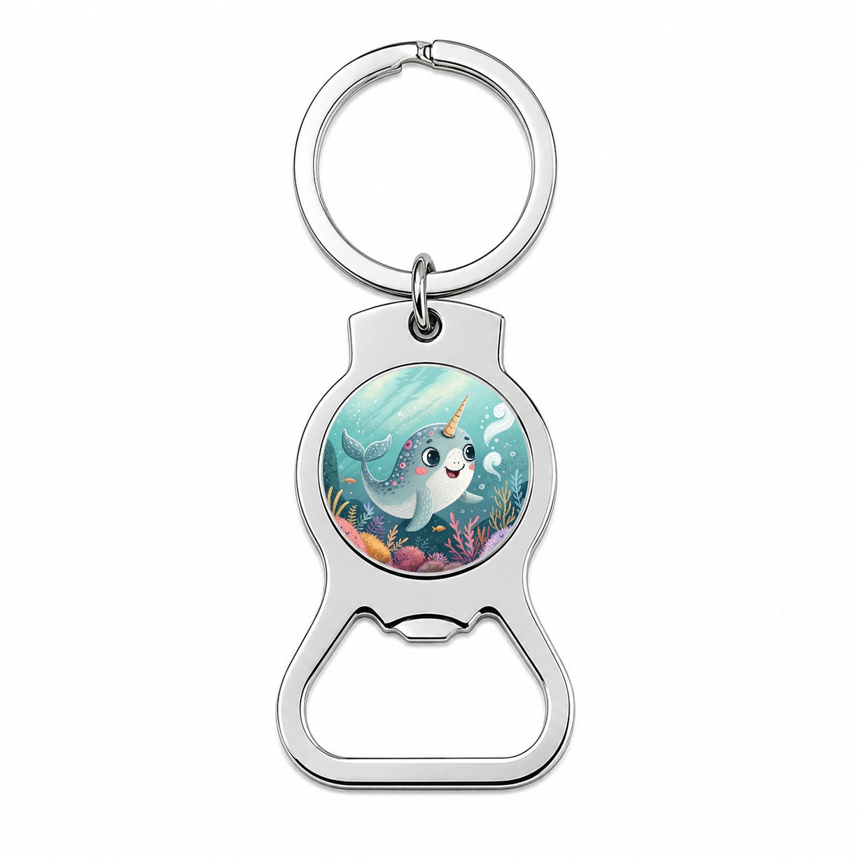 Narwhal Children's Illustration Style Bottle Opener Keychain