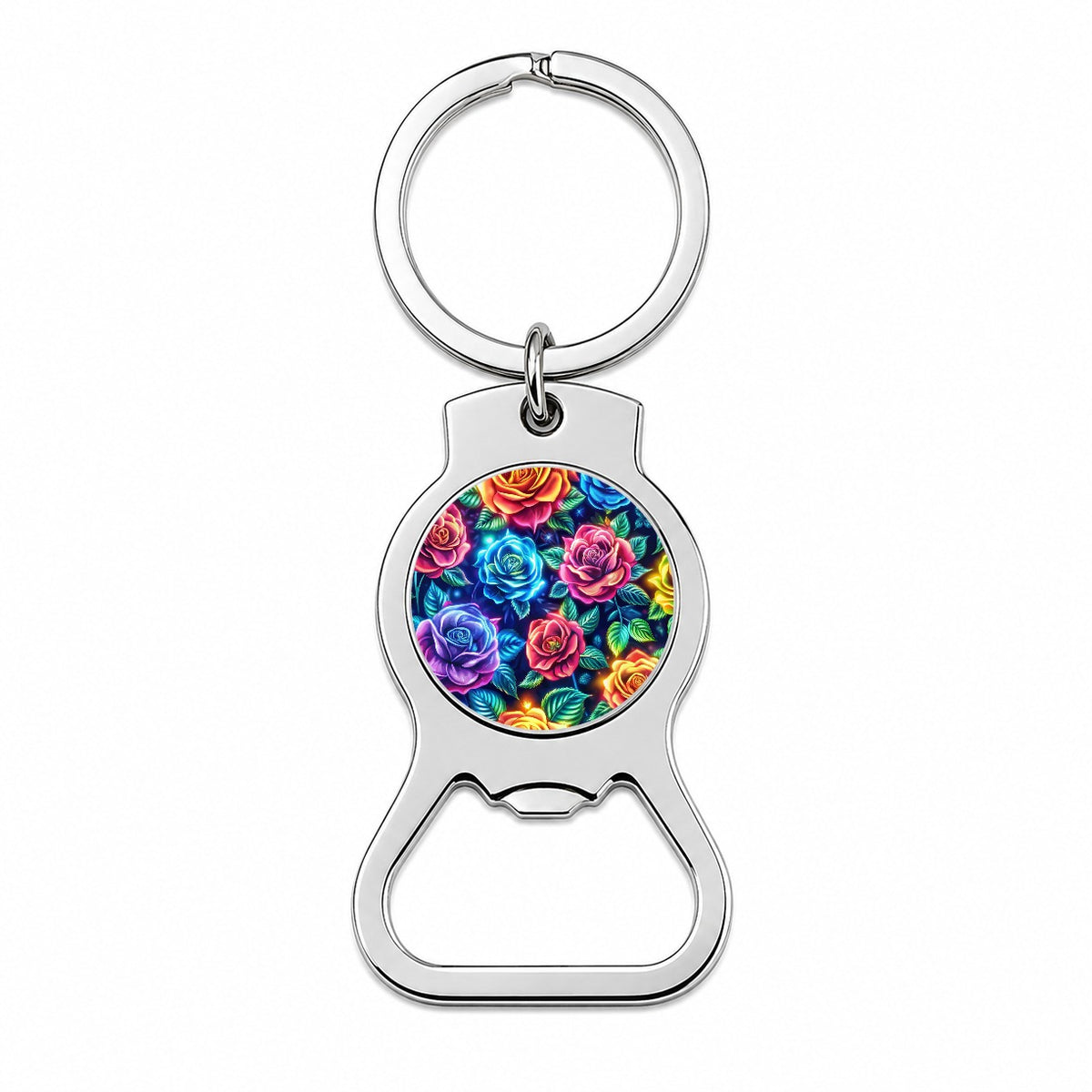 Neon Colorful Rose Floral Pattern Bottle Opener Keychain