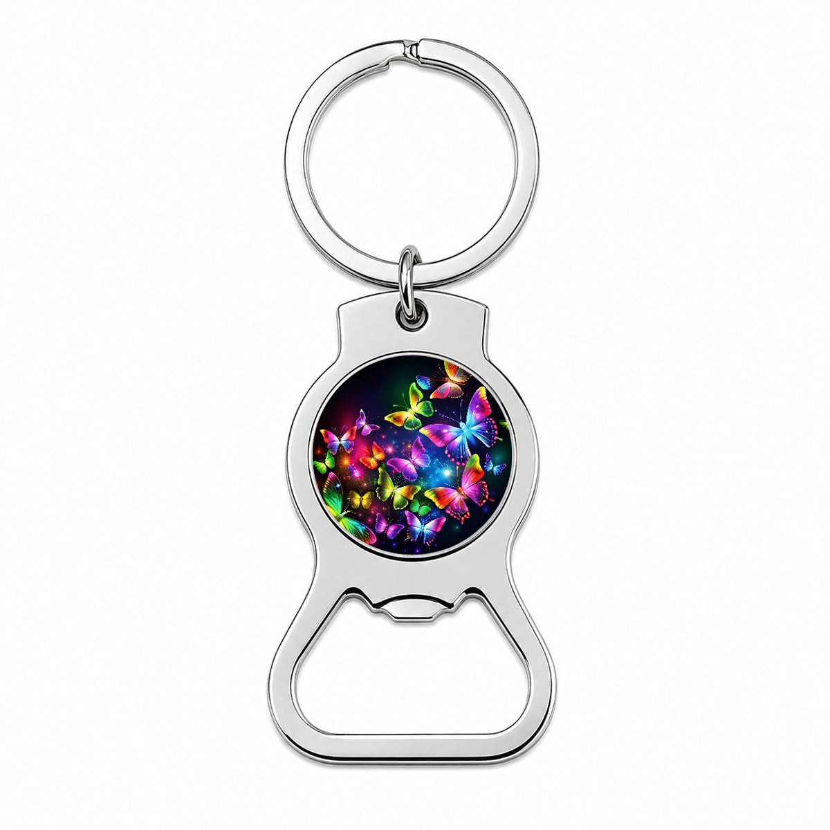 Neon Rainbow Butterflies Bottle Opener Keychain