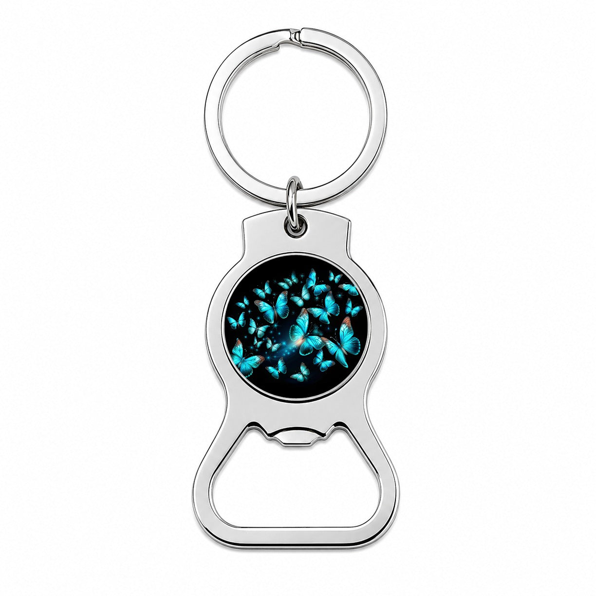 Neon Teal Blue Butterflies Bottle Opener Keychain