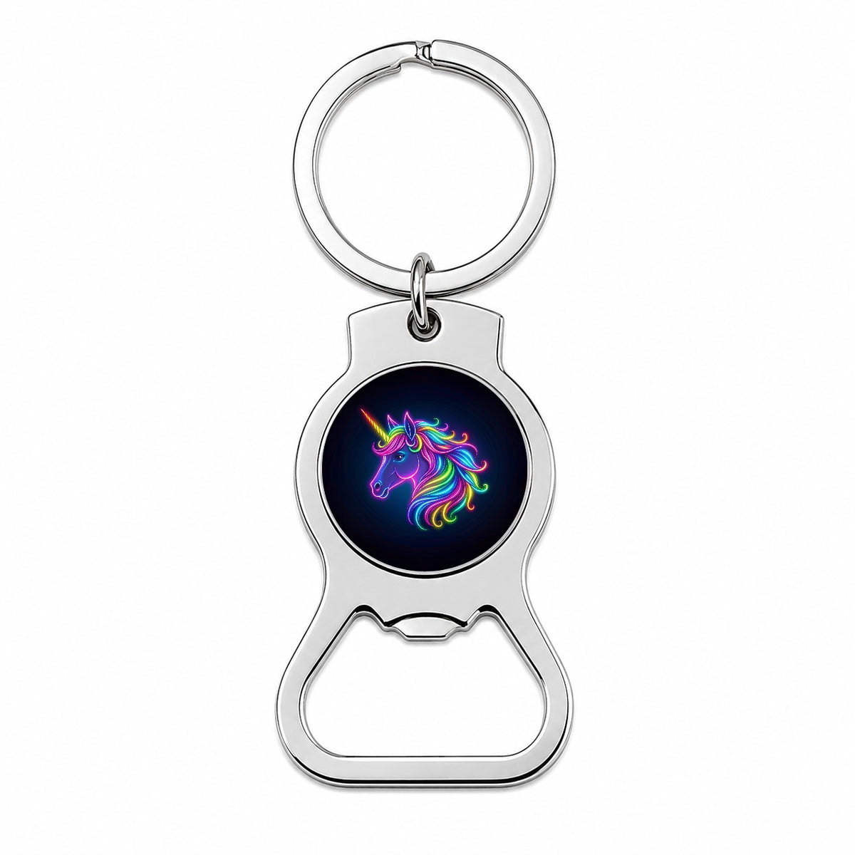 Neon Unicorn Head Fantasy Bottle Opener Keychain