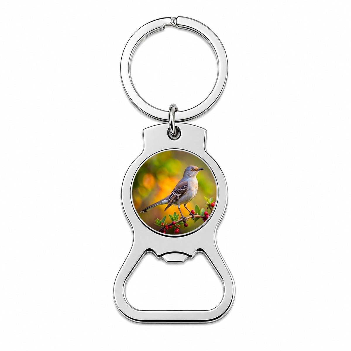 Northern Mockingbird Backyard Bird Bottle Opener Keychain