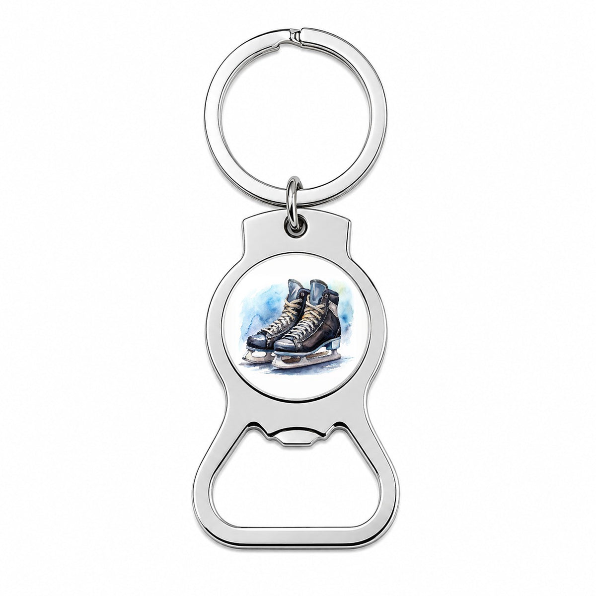 Pair Of Hockey Ice Skates Watercolor Bottle Opener Keychain