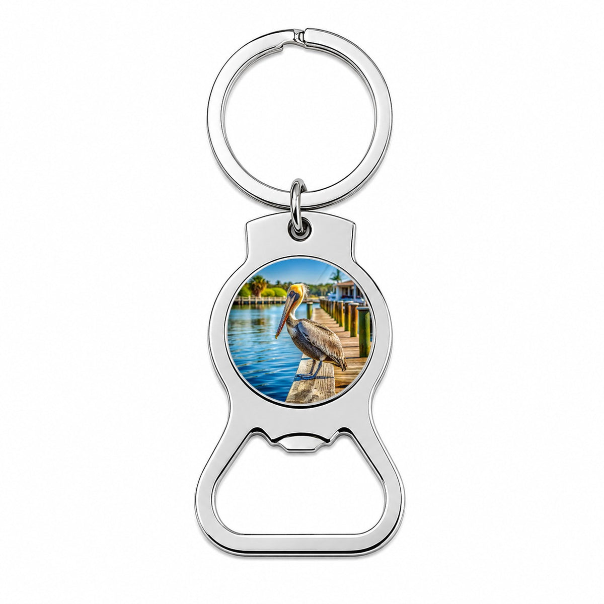 Pelican On Dock Bottle Opener Keychain