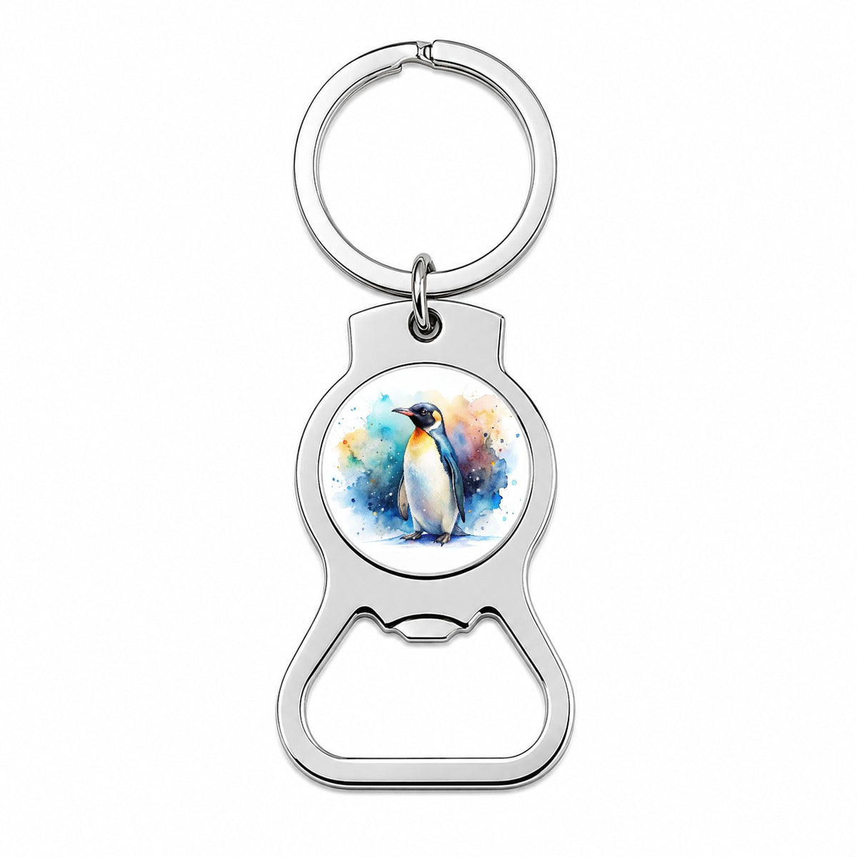 Penguin Watercolor Bottle Opener Keychain