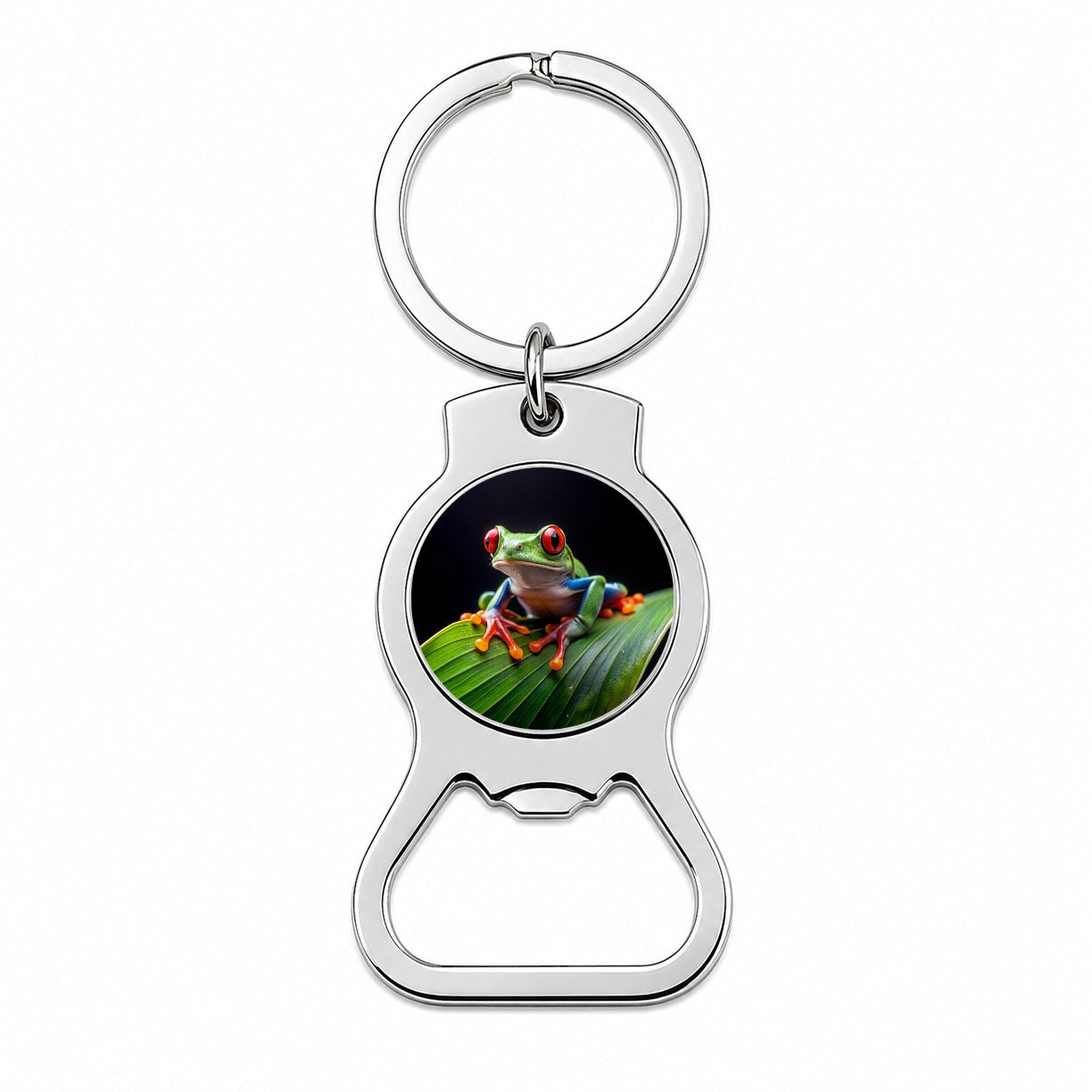 Red Eyed Tree Frog On Leaf Bottle Opener Keychain