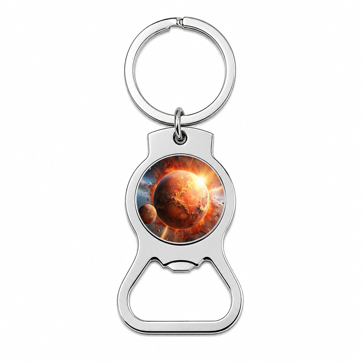 Red Planet Exploding in Space Sci-fi Bottle Opener Keychain