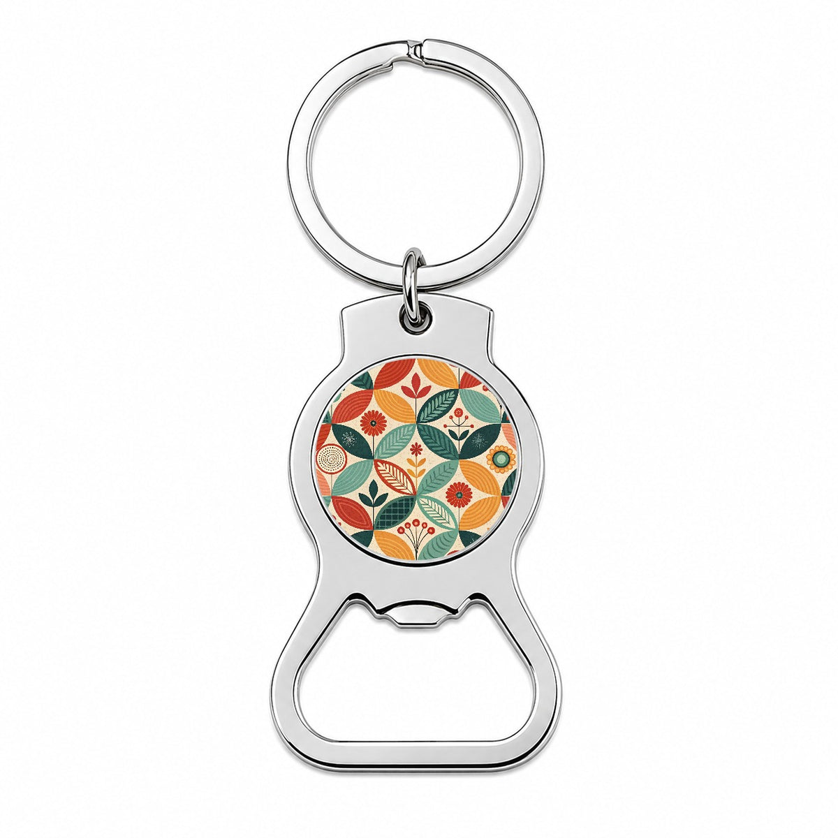 Retro Mid-Century Leaf Pattern Bottle Opener Keychain