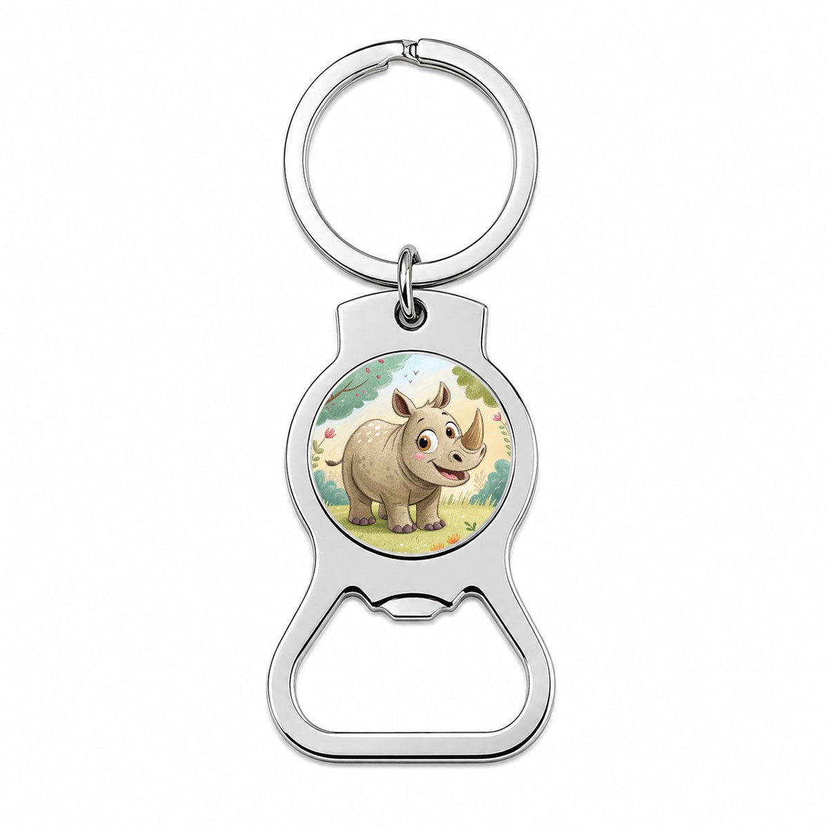 Rhinoceros Children's Illustration Style Bottle Opener Keychain