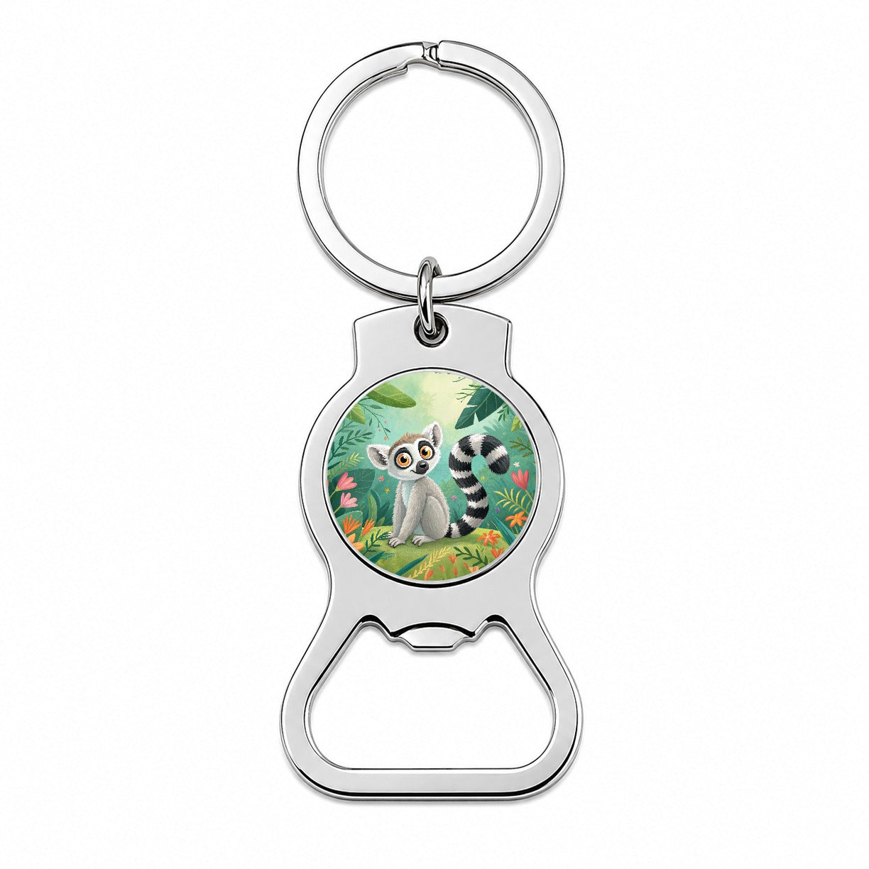 Ring-Tailed Lemur Children's Illustration Style Bottle Opener Keychain