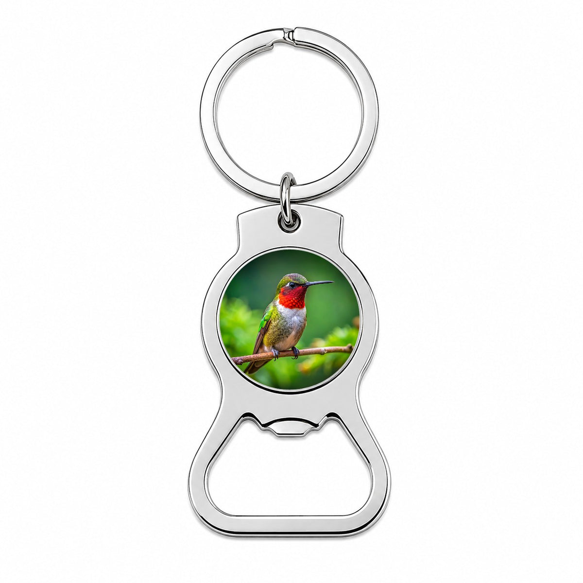 Ruby Throated Hummingbird Backyard Bird Bottle Opener Keychain