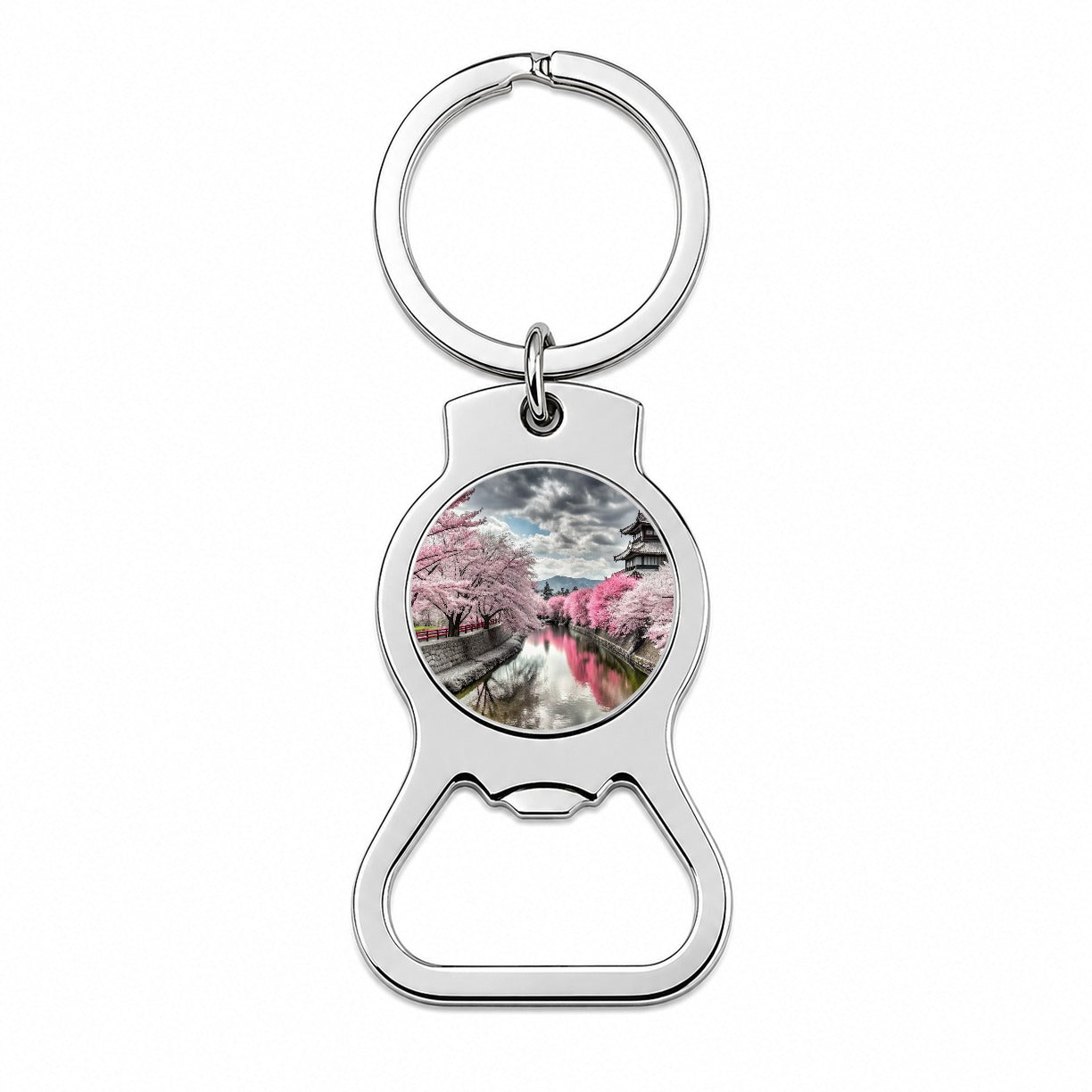 Sakura Trees Along River Japanese Scene Bottle Opener Keychain