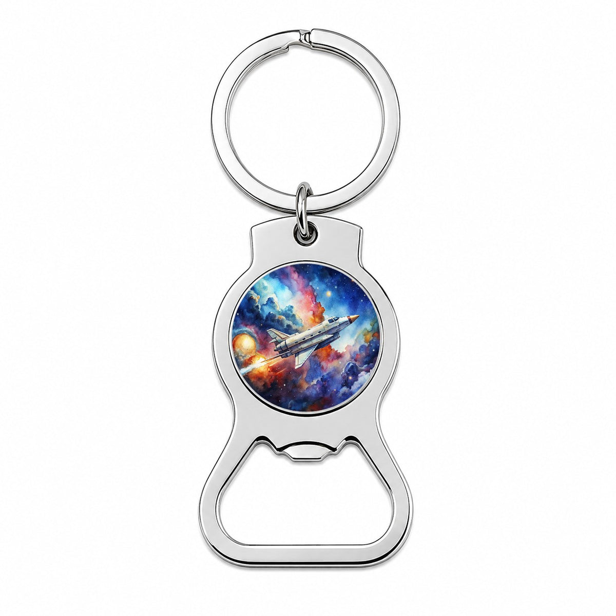 Sci-fi Military Transport Spaceship Watercolor Bottle Opener Keychain