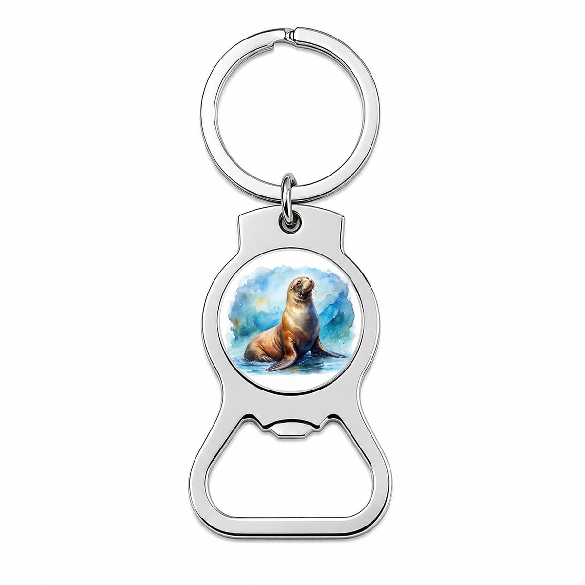 Sea Lion Watercolor Bottle Opener Keychain