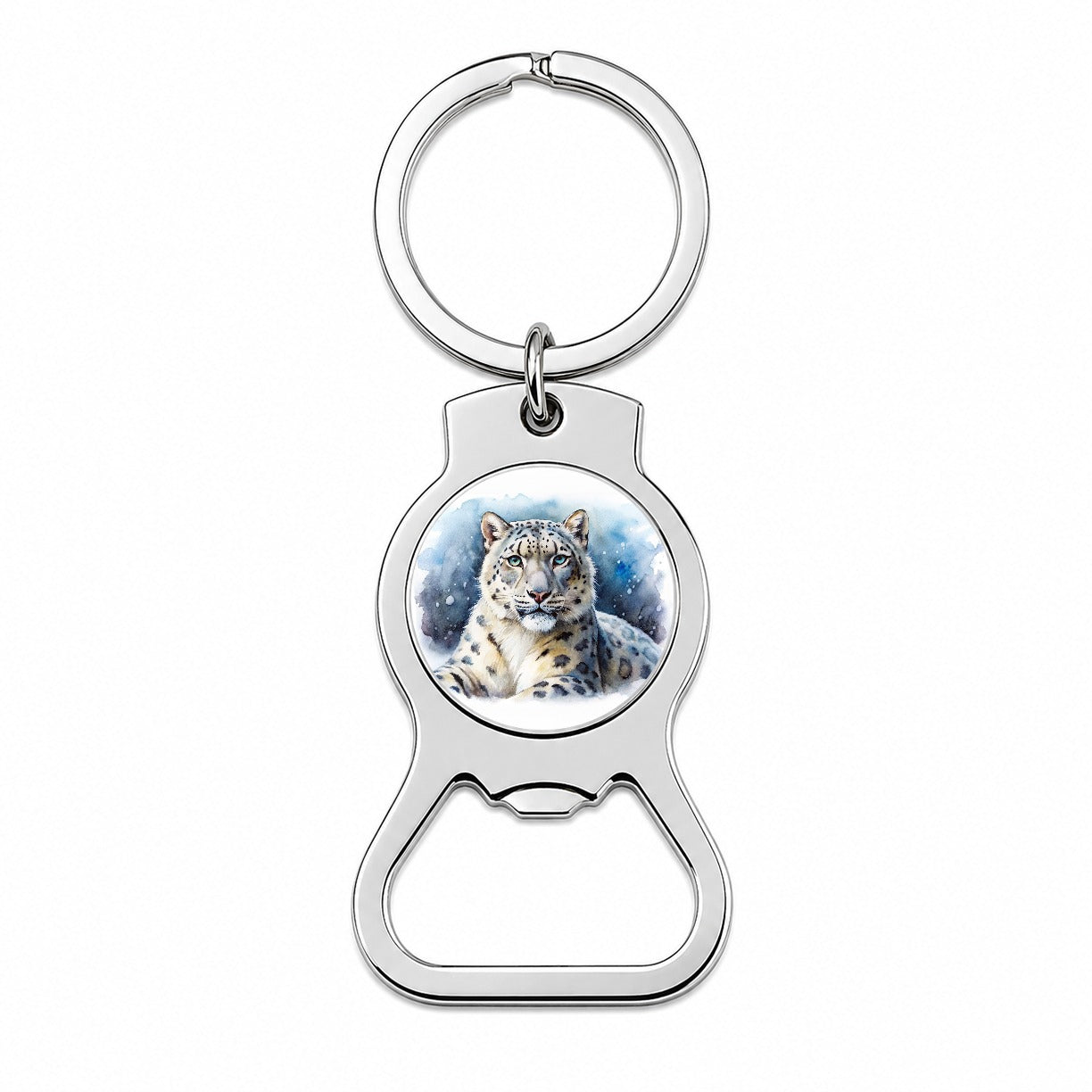 Snow Leopard Watercolor Bottle Opener Keychain