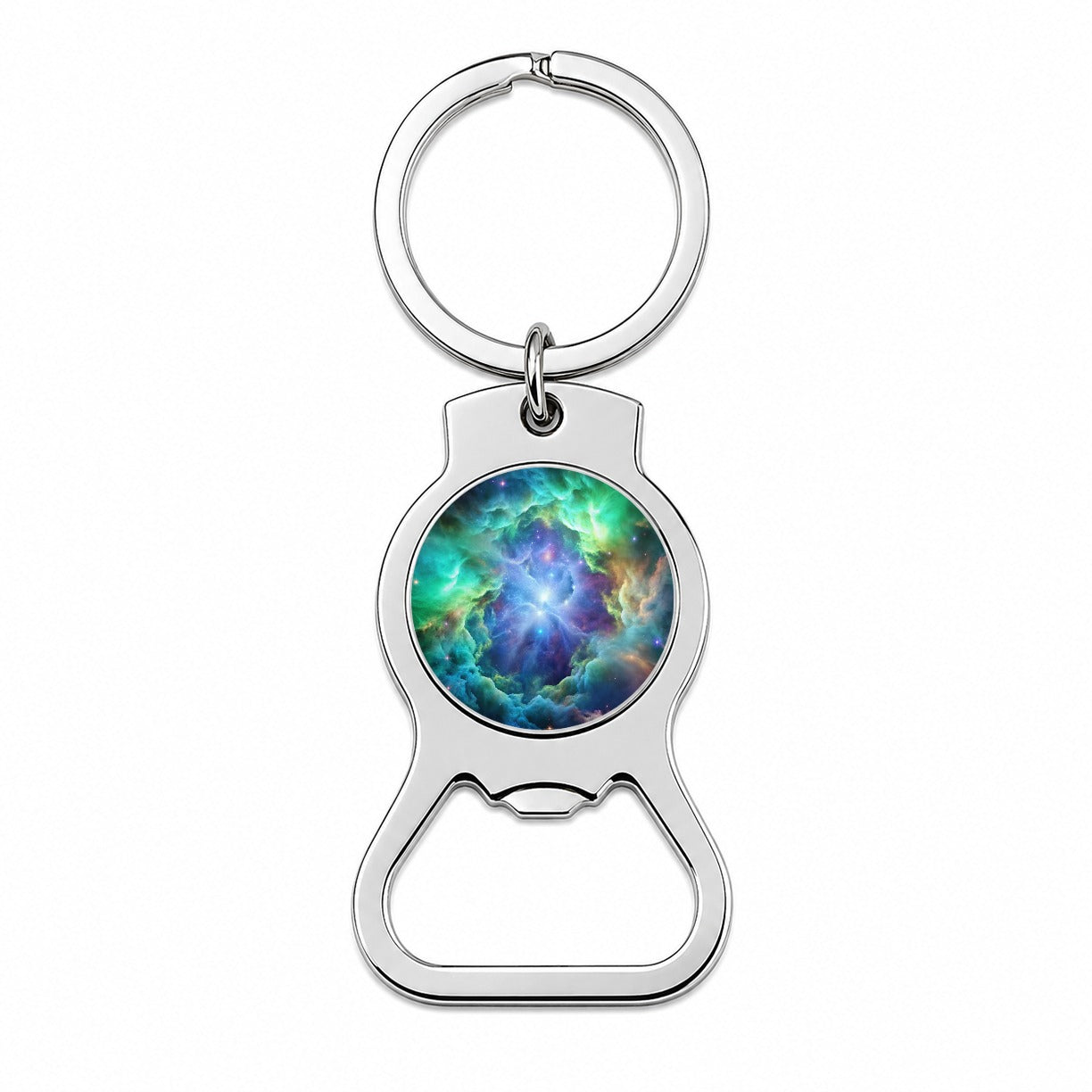 Space Galaxy Nebula Blue Purple Green Bottle Opener Keychain