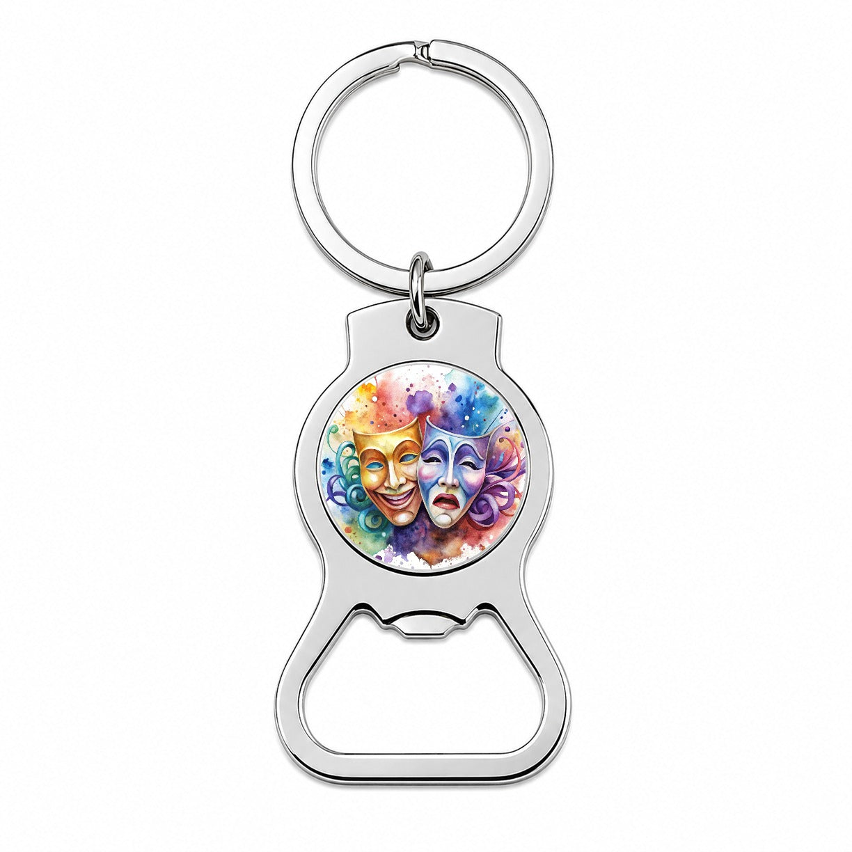 Theater Drama Masks Watercolor Bottle Opener Keychain