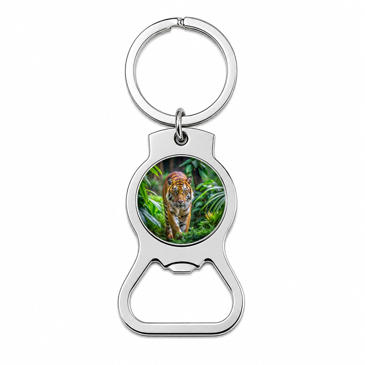 Tiger Stalking Prey In The Jungle Bottle Opener Keychain