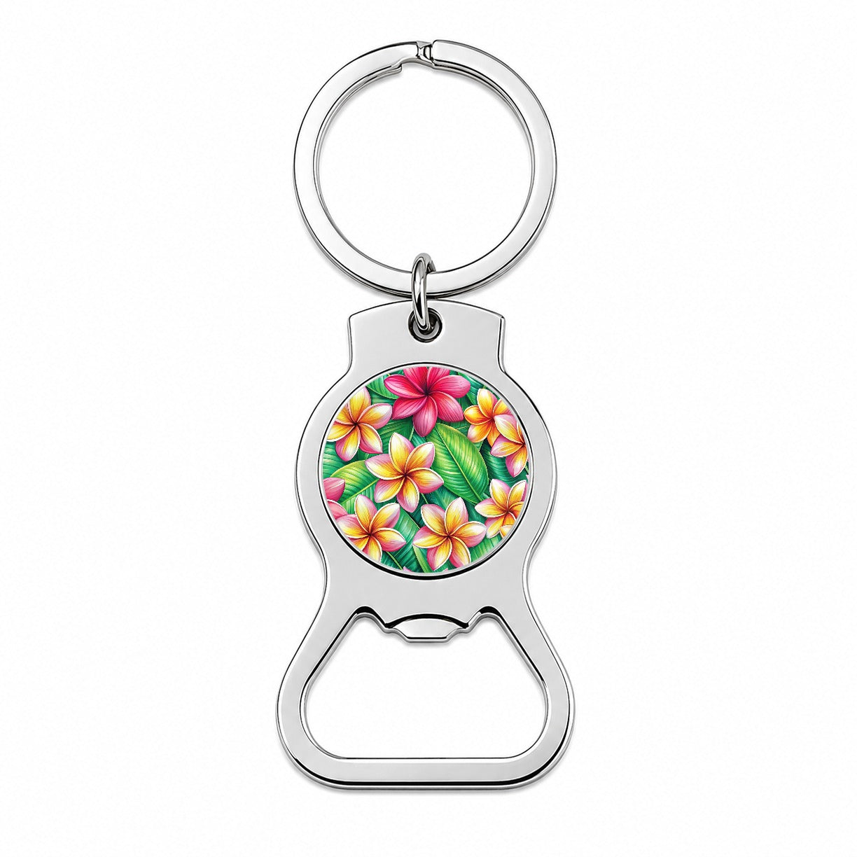 Tropical Plumeria Floral Pattern Bottle Opener Keychain