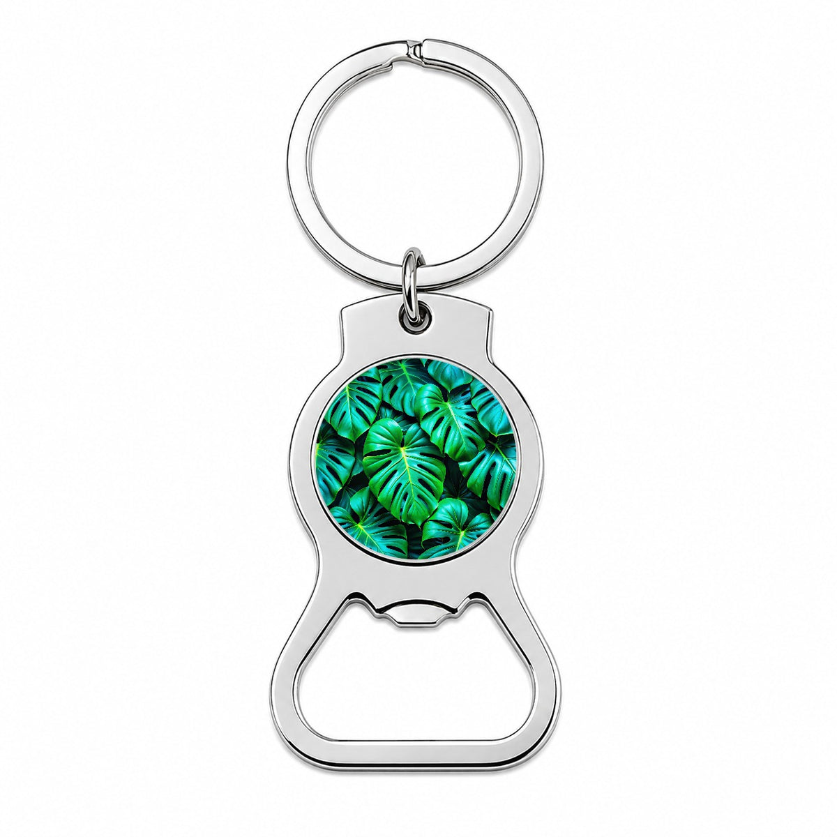 Vibrant Neon Green Monstera Leaves Bottle Opener Keychain