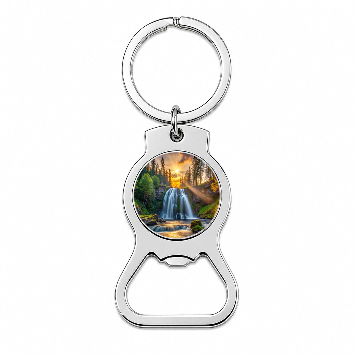 Waterfall In The Forest At Sunset Bottle Opener Keychain