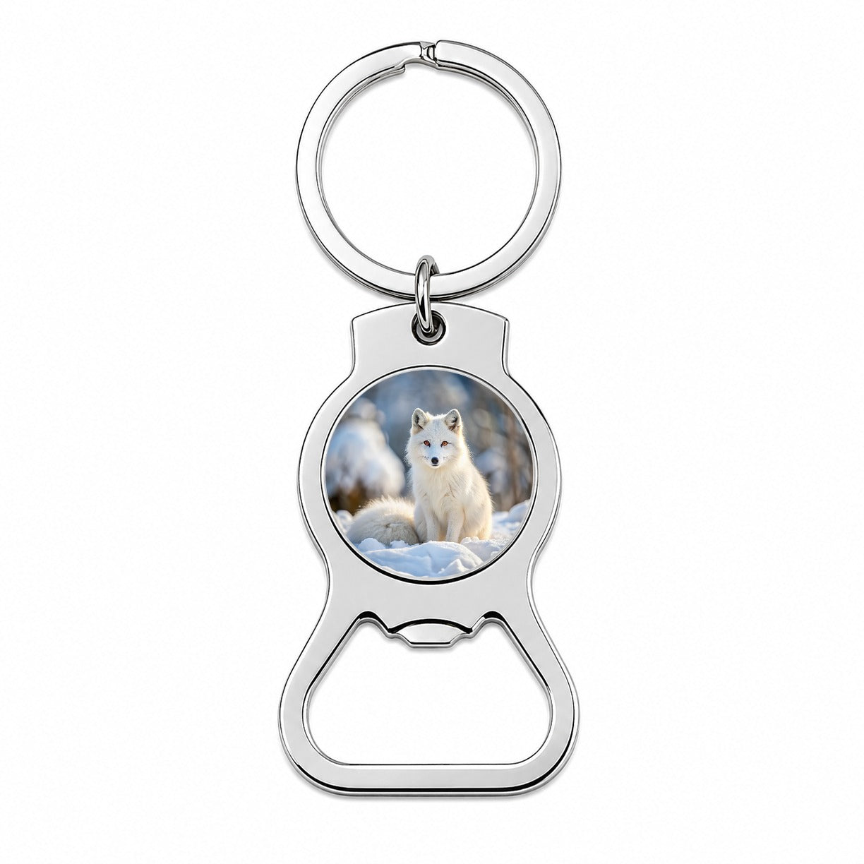 White Arctic Fox In The Snow Bottle Opener Keychain