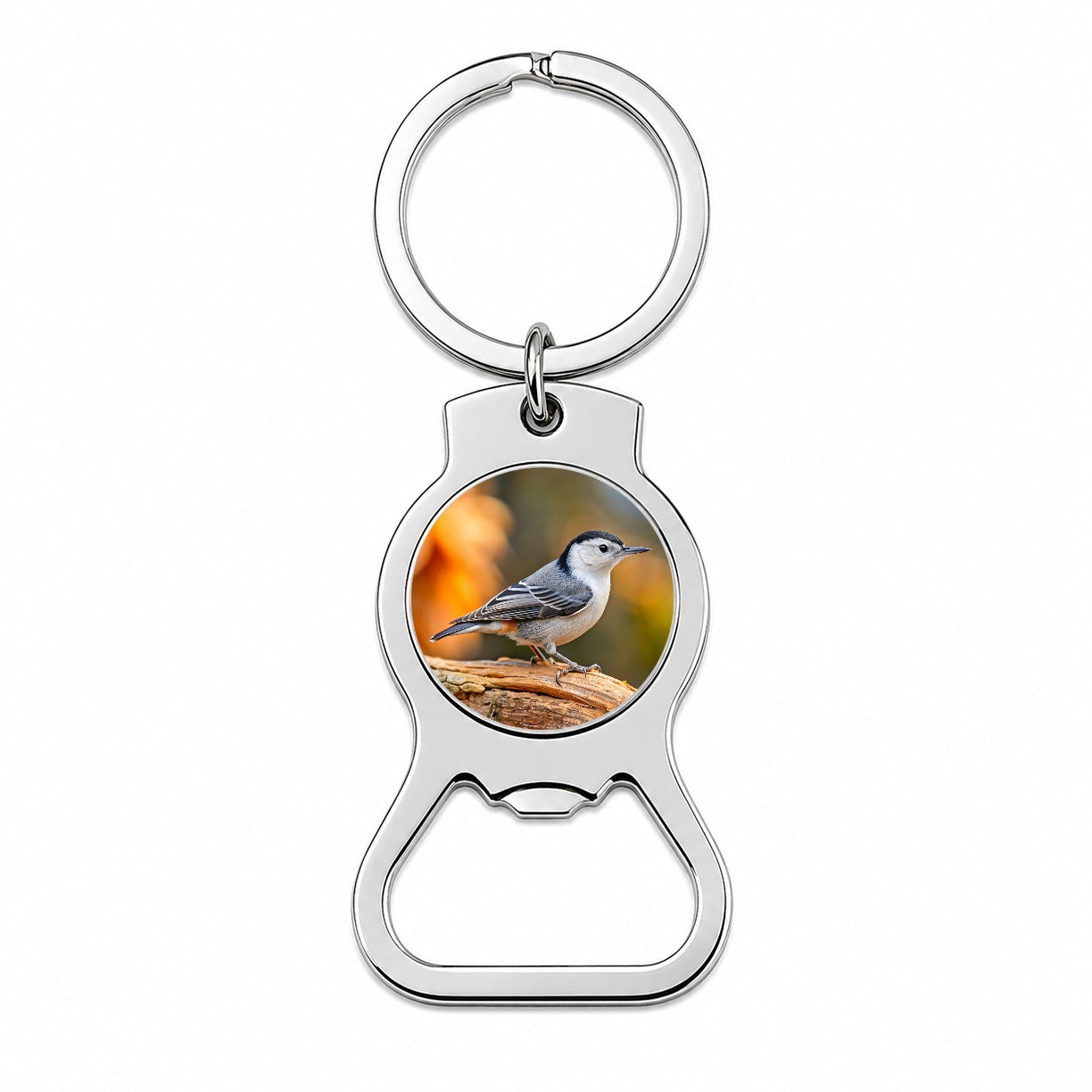 White Breasted Nuthatch Backyard Bird Bottle Opener Keychain