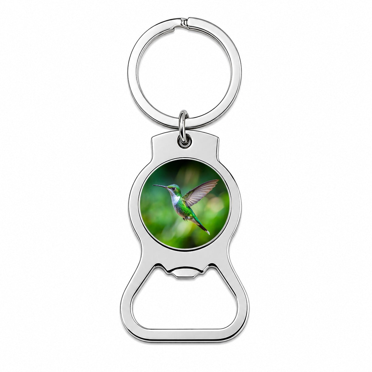 White Chested Emerald Hummingbird Backyard Bird Bottle Opener Keychain