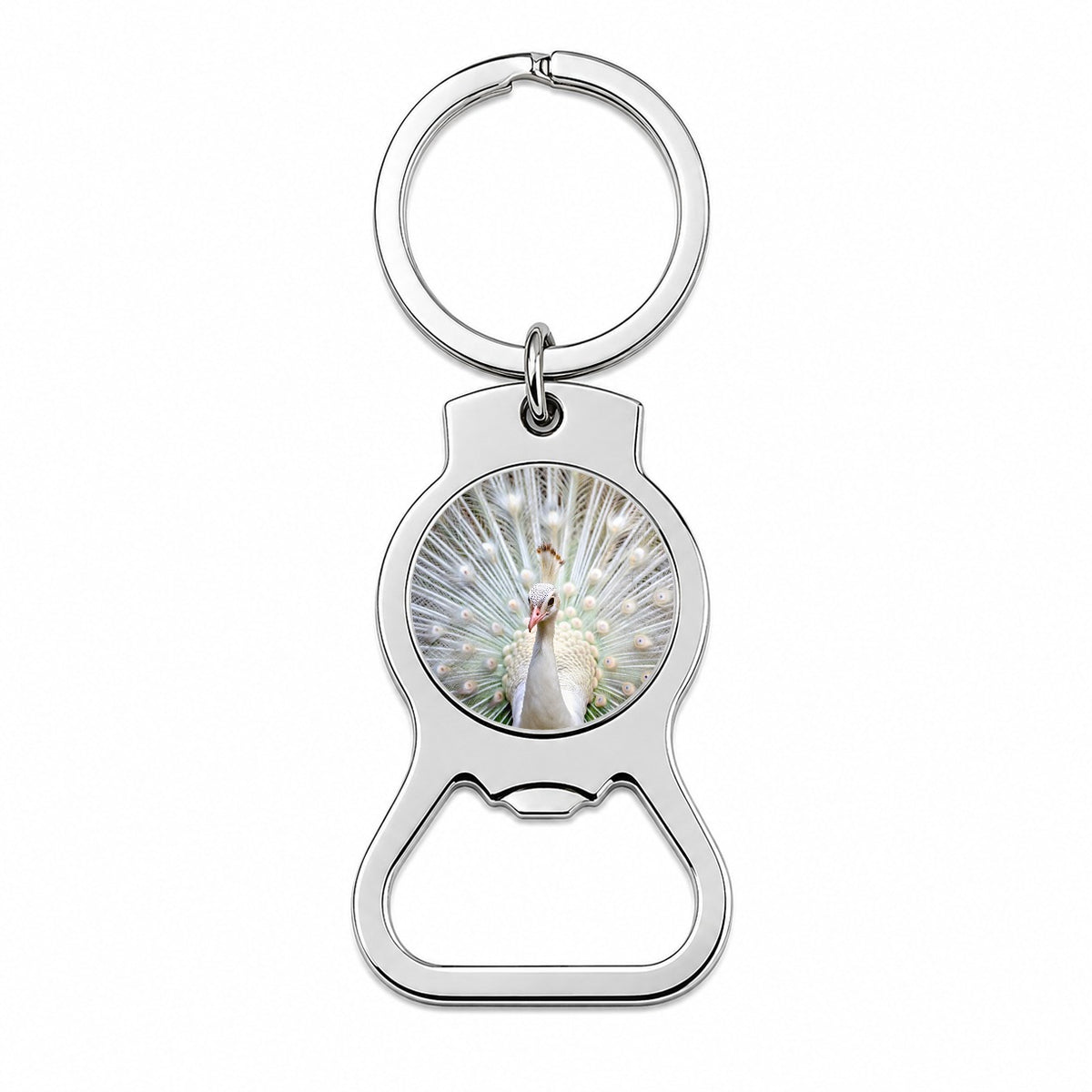 White Peacock Bottle Opener Keychain