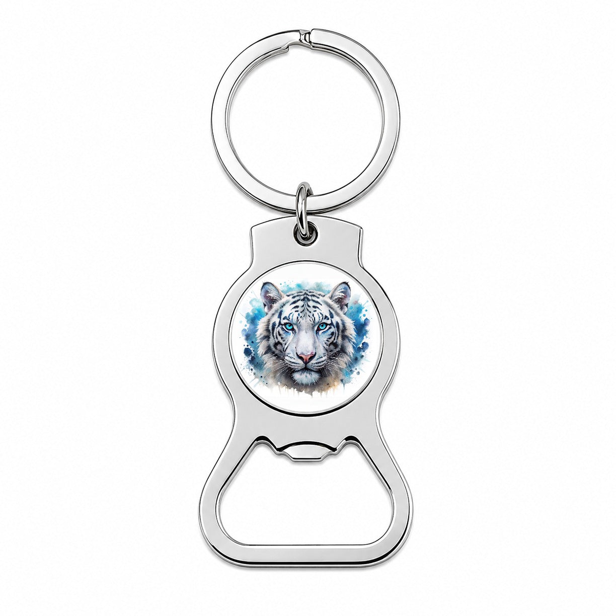White Tiger Face Watercolor Bottle Opener Keychain
