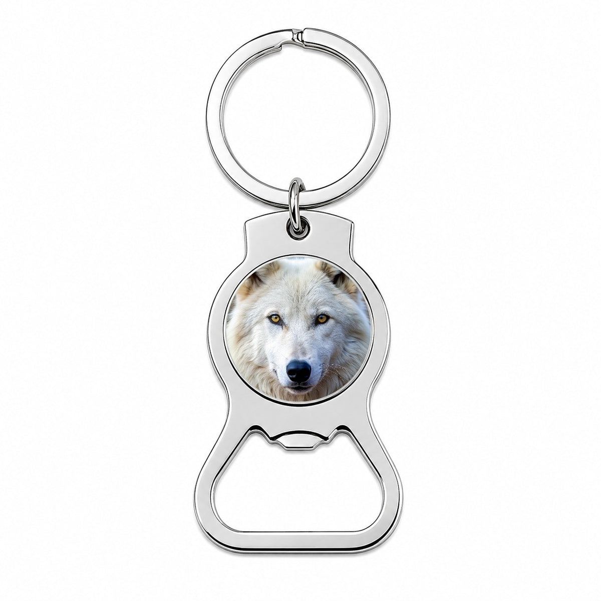 White Wolf Bottle Opener Keychain