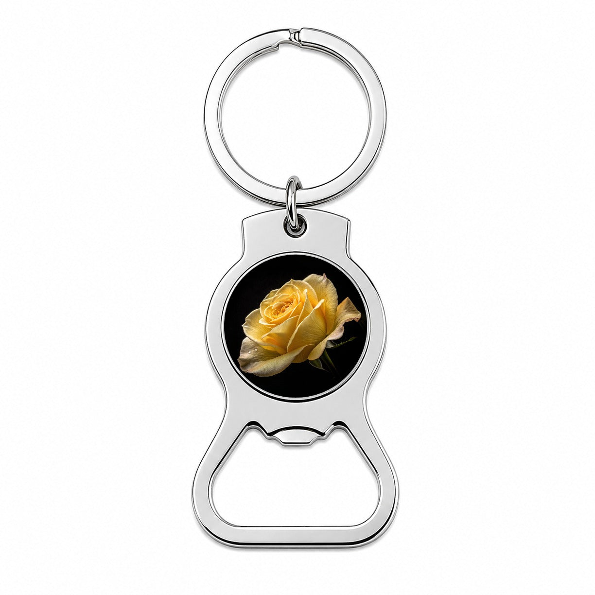 Yellow Rose Bottle Opener Keychain
