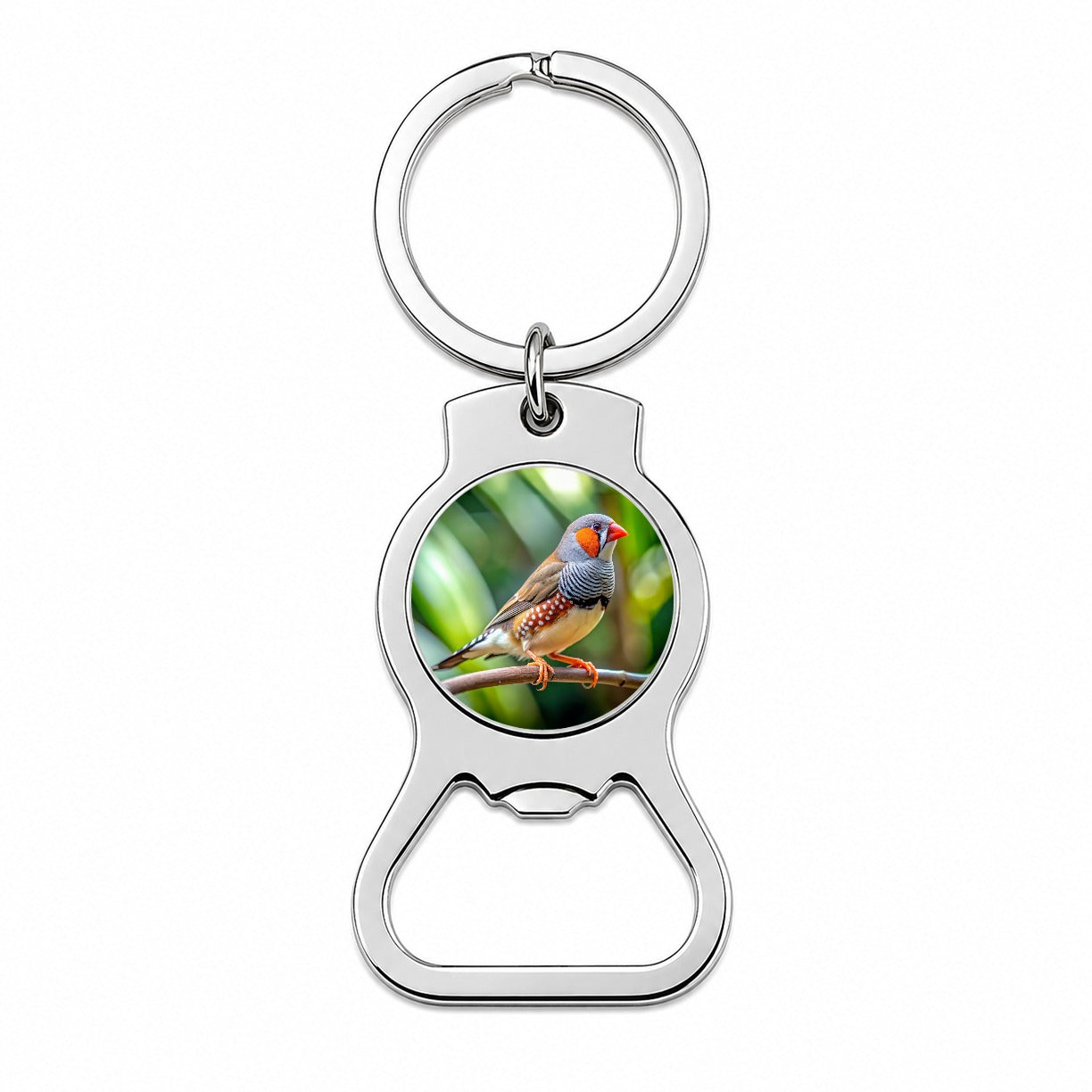Zebra Finch Backyard Bird Bottle Opener Keychain