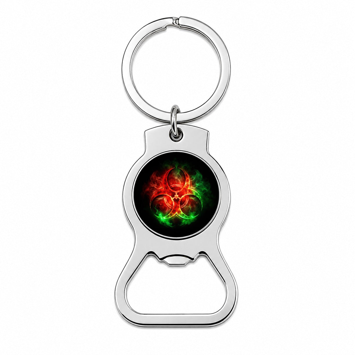 Zombie Outbreak Symbol With Red Green Toxic Gasses Bottle Opener Keychain