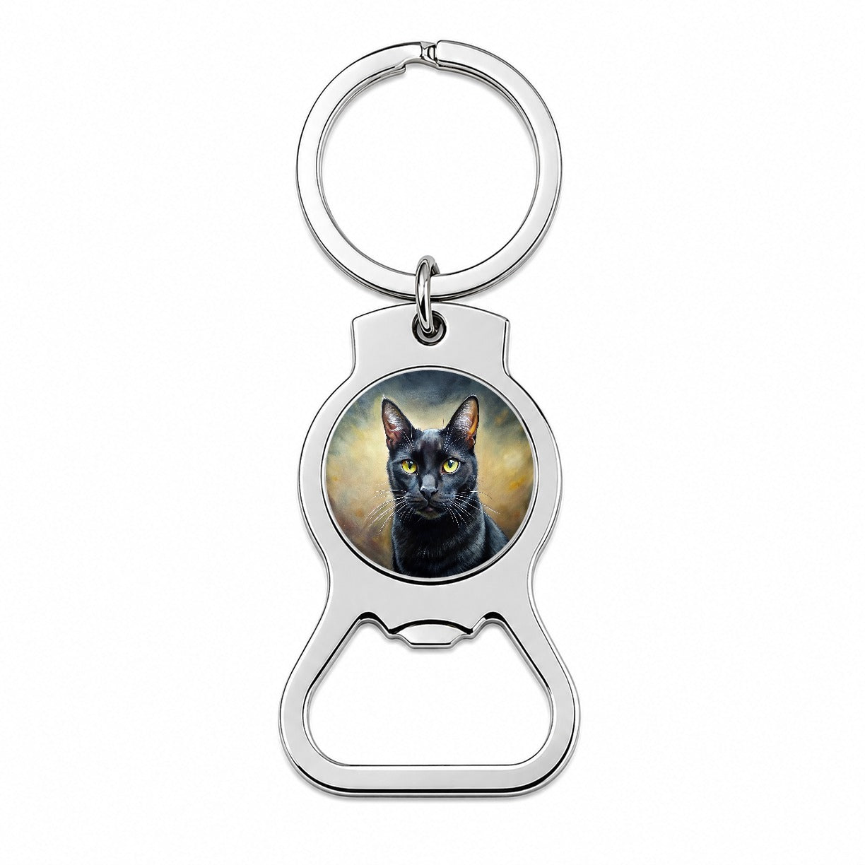 Black Cat Illustration Bottle Opener Keychain