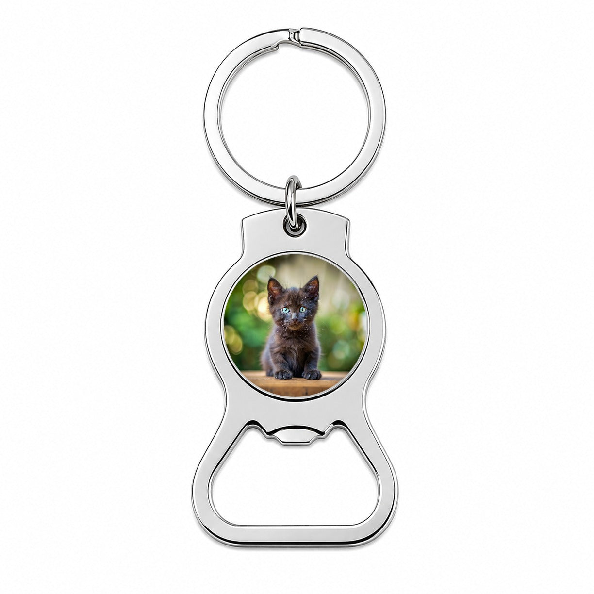 Black Cat Kitten Photo Bottle Opener Keychain