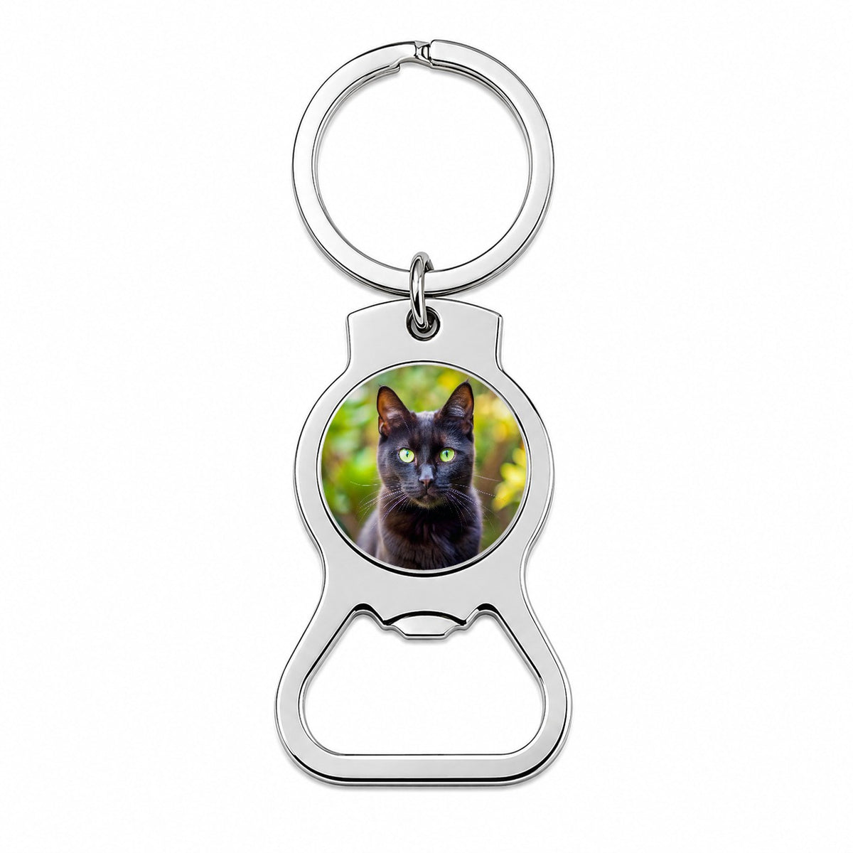 Black Cat Photo Bottle Opener Keychain