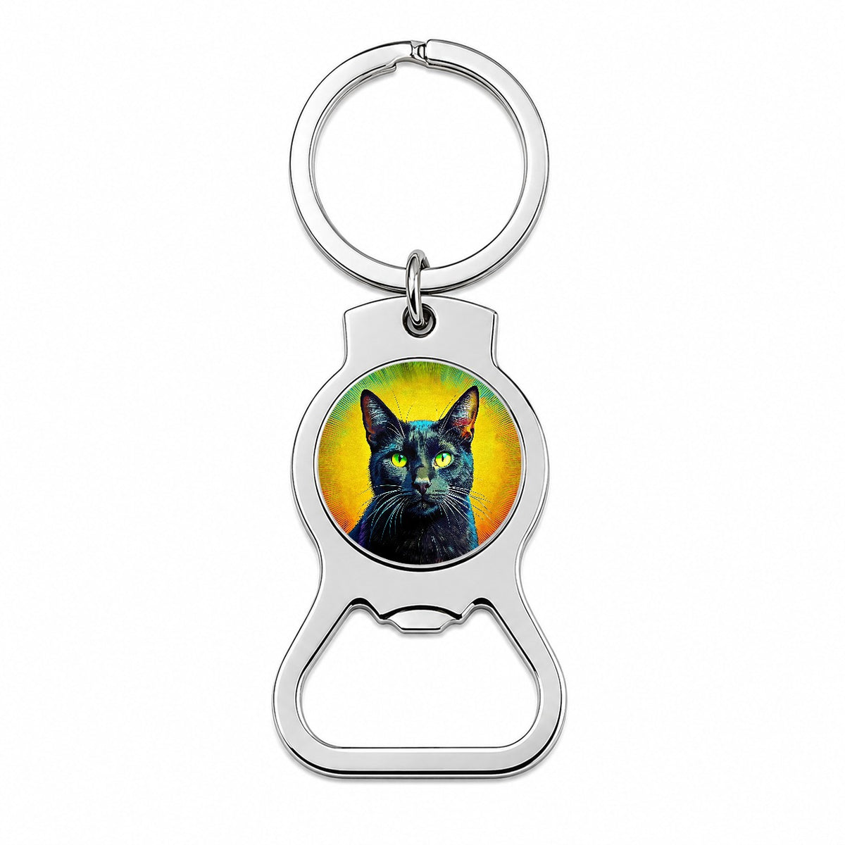 Black Cat Pop Art Bottle Opener Keychain
