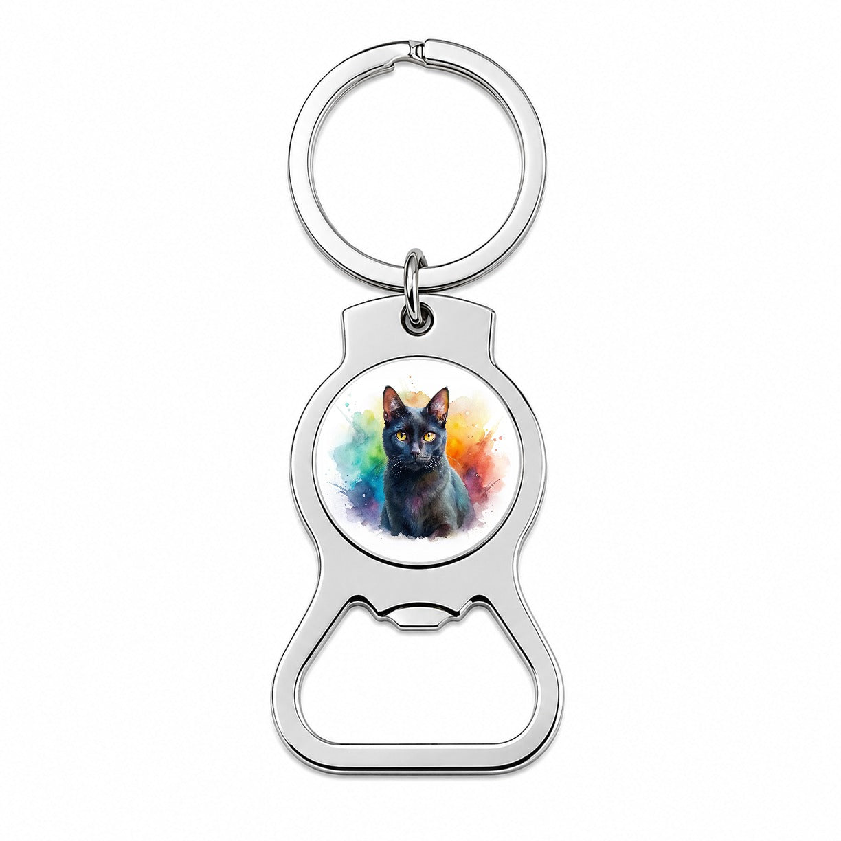 Black Cat Watercolor Style Bottle Opener Keychain