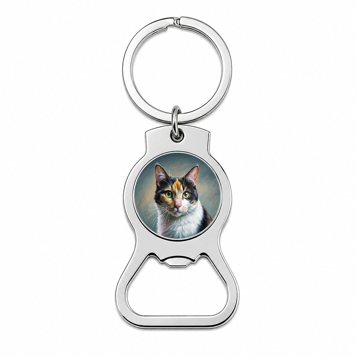 Calico Cat Illustration Bottle Opener Keychain